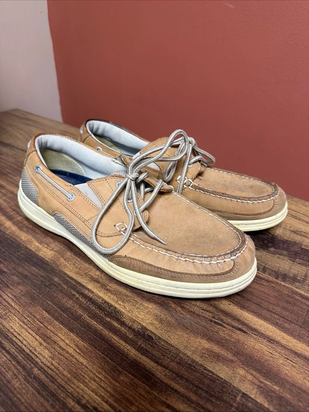 Dockers Beacon Loafers Men's US 11 W Tan Brown Leather Lace Up Boat Shoes